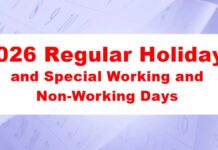 2026 Regular Holidays and Special Working and Non-Working Days