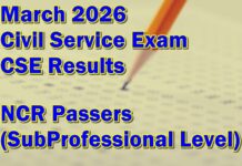 Civil Service Exam Result March 2026 – NCR Passers (SubProfessional)