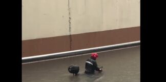 Rider Pushes Motorcycle Through Waist-Deep Flood in Makati
