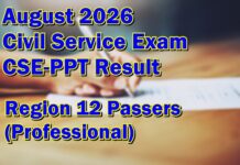 Civil Service Exam Result August 2026 – Region 12 Passers (Professional)