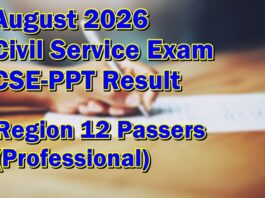 Civil Service Exam Result August 2026 – Region 12 Passers (Professional)