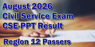 Civil Service Exam Result August 2026 – Region 12 Passers (Professional)