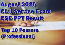 Civil Service Exam Result August 2026 – Top 10 Passers (Professional)