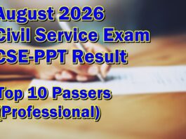 Civil Service Exam Result August 2026 – Top 10 Passers (Professional)