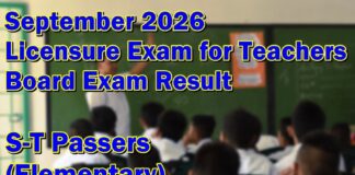 LET Exam Result September 2026 – S-T Passers (Elementary)